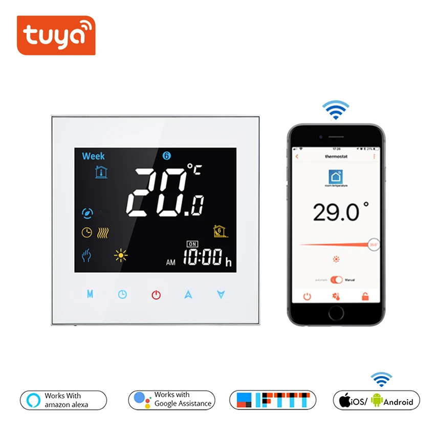 Умный термостат для газового котла, подогрев пола, цветной ЖК-дисплей, приложение TUYA Alexa и Google Home, управление голосом/wifi, термостат