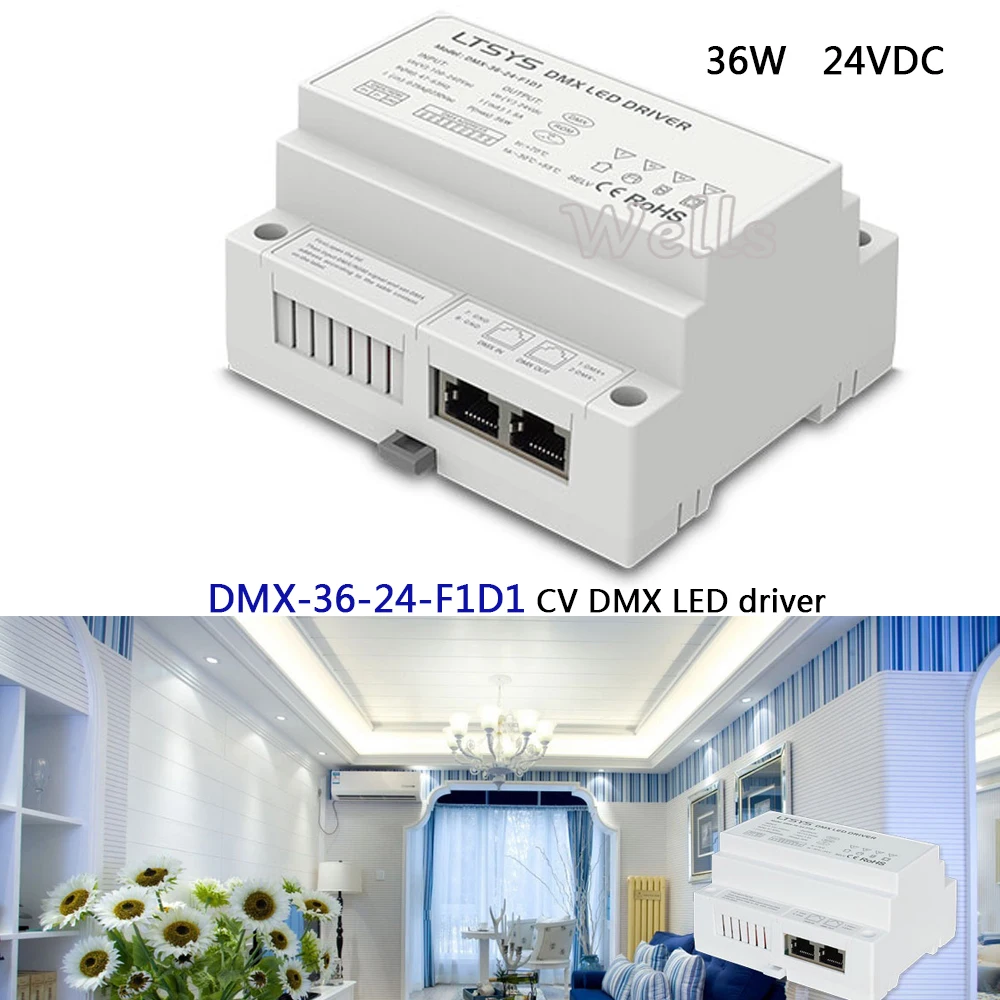 

DMX-36-24-F1D1; led dimming intelligent driver;AC100-240V input 24V/1.5A/36W output CV DMX512/RDM LED driver