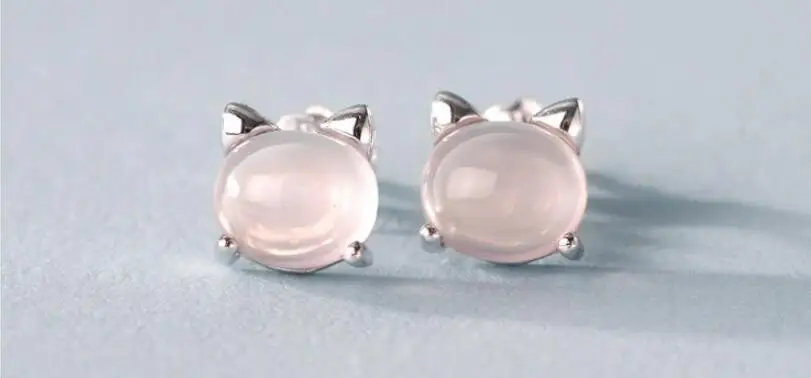 Серьги-гвоздики Anenjery с милым 925 пробы, серебряным камнем гибискуса и розовым кристаллом в виде кота для женщин и девушек, подарок, Серьги brincos S-E469