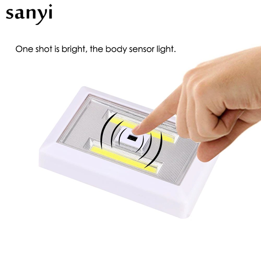 

Sanyi Infrared PIR Motion Sensor COB Led Wall Lamp Wireless Detector Night Light Battery Power Auto On/Off White Color