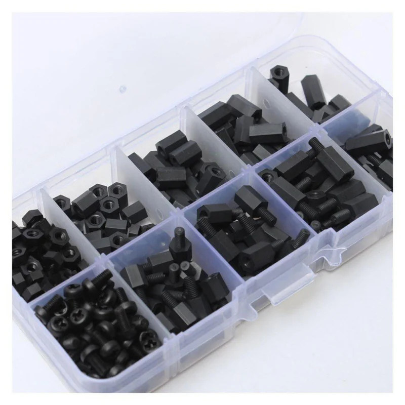 

300pcs/set M3 Nylon Black M-F Hex Spacers Screw Nut Assortment Kit Stand-off Set High Quality Hot Sale