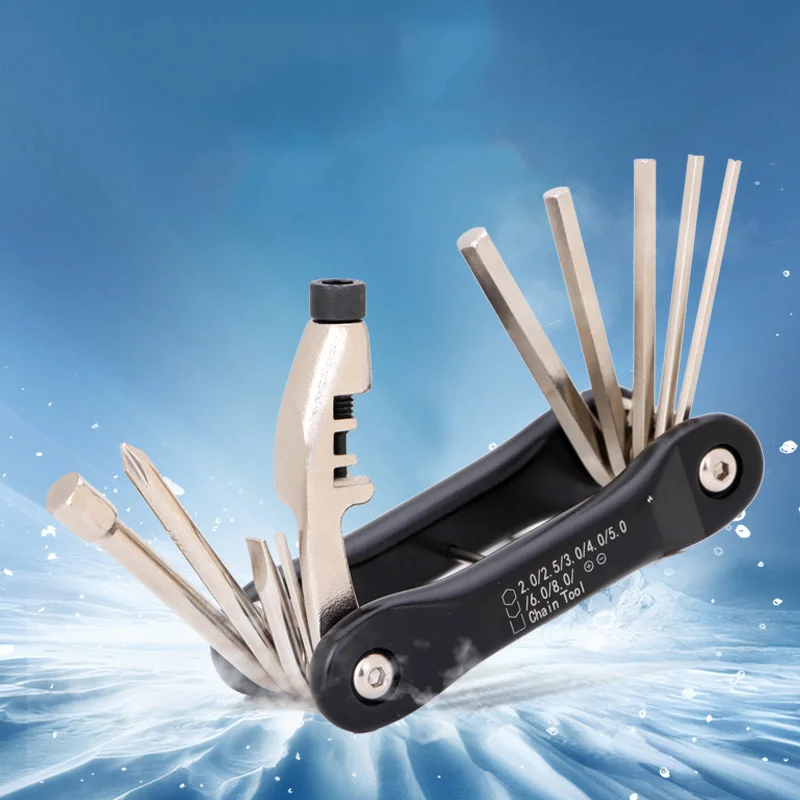 Best Multifunctional Bike Tools Set Portable 16 in 1 Tool Kit Bicycle Tire Repair Level Wrench Chain Cutter Hex Combination RR7082