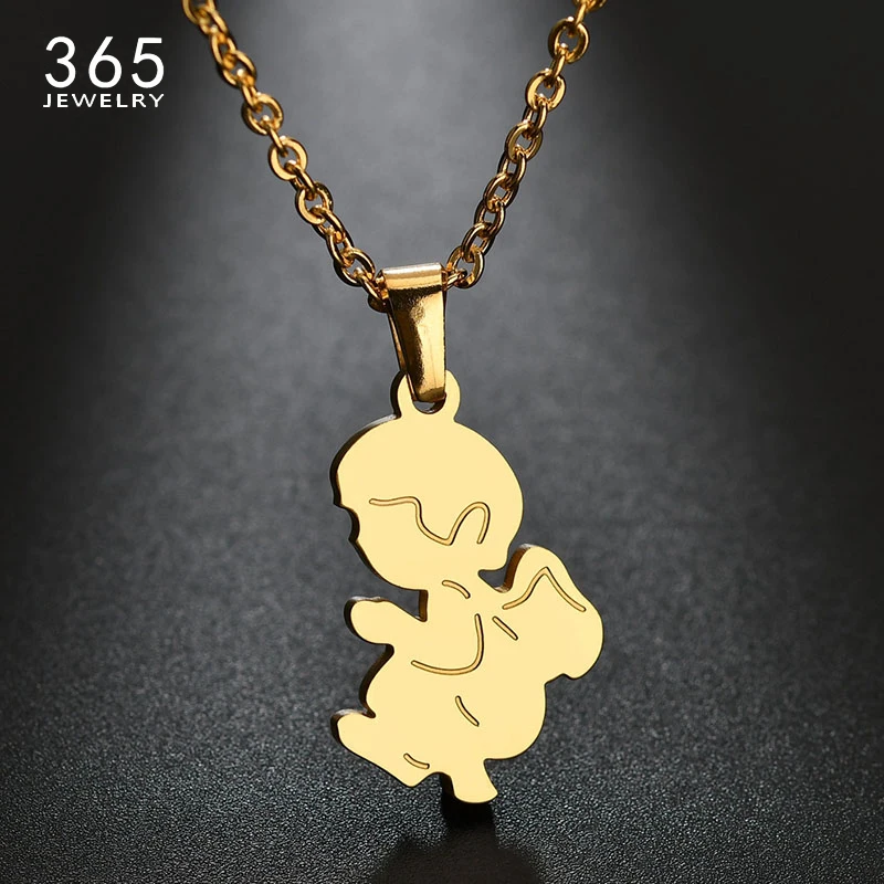 High Quality Stainless Steel Little Boy Pendant Necklace Figure Family Necklace Gold Steel Color