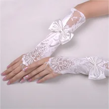 Горячая Распродажа Свадебные перчатки для невесты с аппликацией бантом новые модные свадебные перчатки белые/слоновая кость/красные свадебные аксессуары