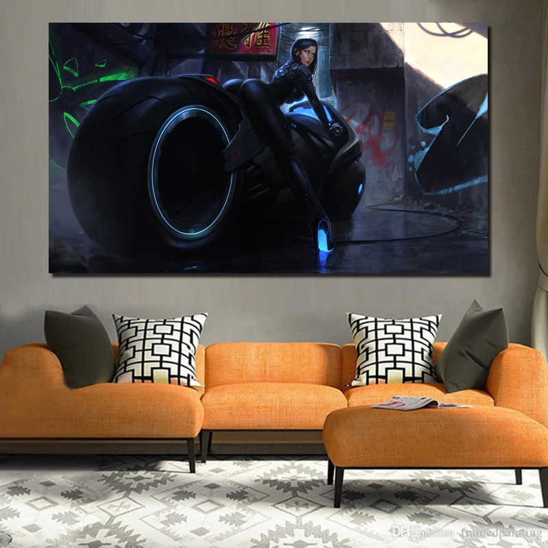 

Cyberpunk Hot Girl On Bike Artwork Canvas Painting Posters Prints Marble Wall Art Painting Decorative Picture Modern Home Decor