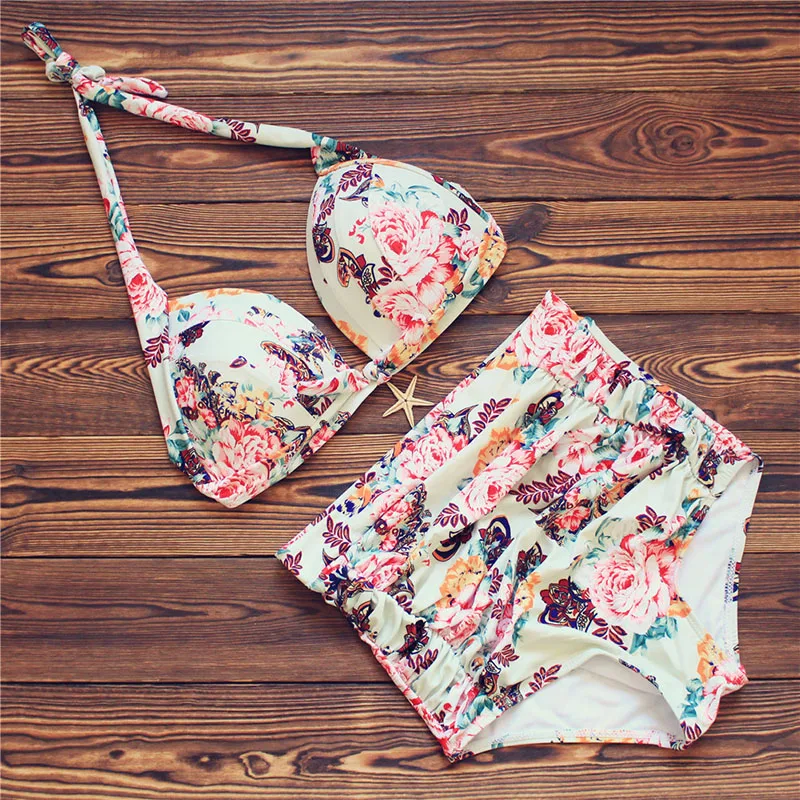 

Sexy High Waist Bikini Set 2018 Biquini Floral Print Swimsuit Bandage Bathing Swimming Suit Plus Size Swimwear Women Bikinis 3XL