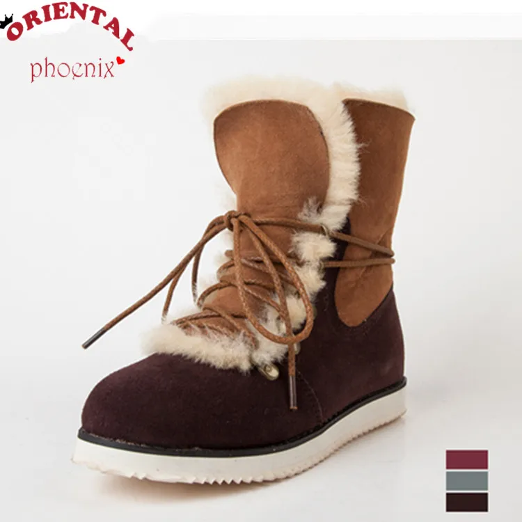 

2016 Hot Sale Women Snow Boots Fashion Mid-Calf Boots Woman Waterproof Genuine Leather Snow Boots 100% Natural Wool Warm Boots