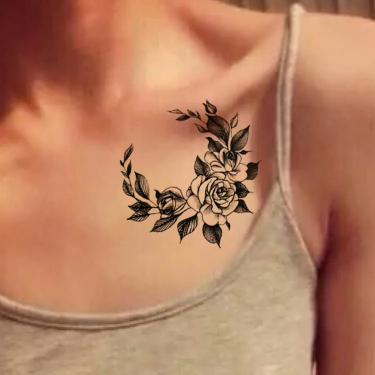 Черный большой цветок боди арт водонепроницаемый временные сексуальные татуировки Роза для женщин флэш-татуировки наклейки 10*20 см