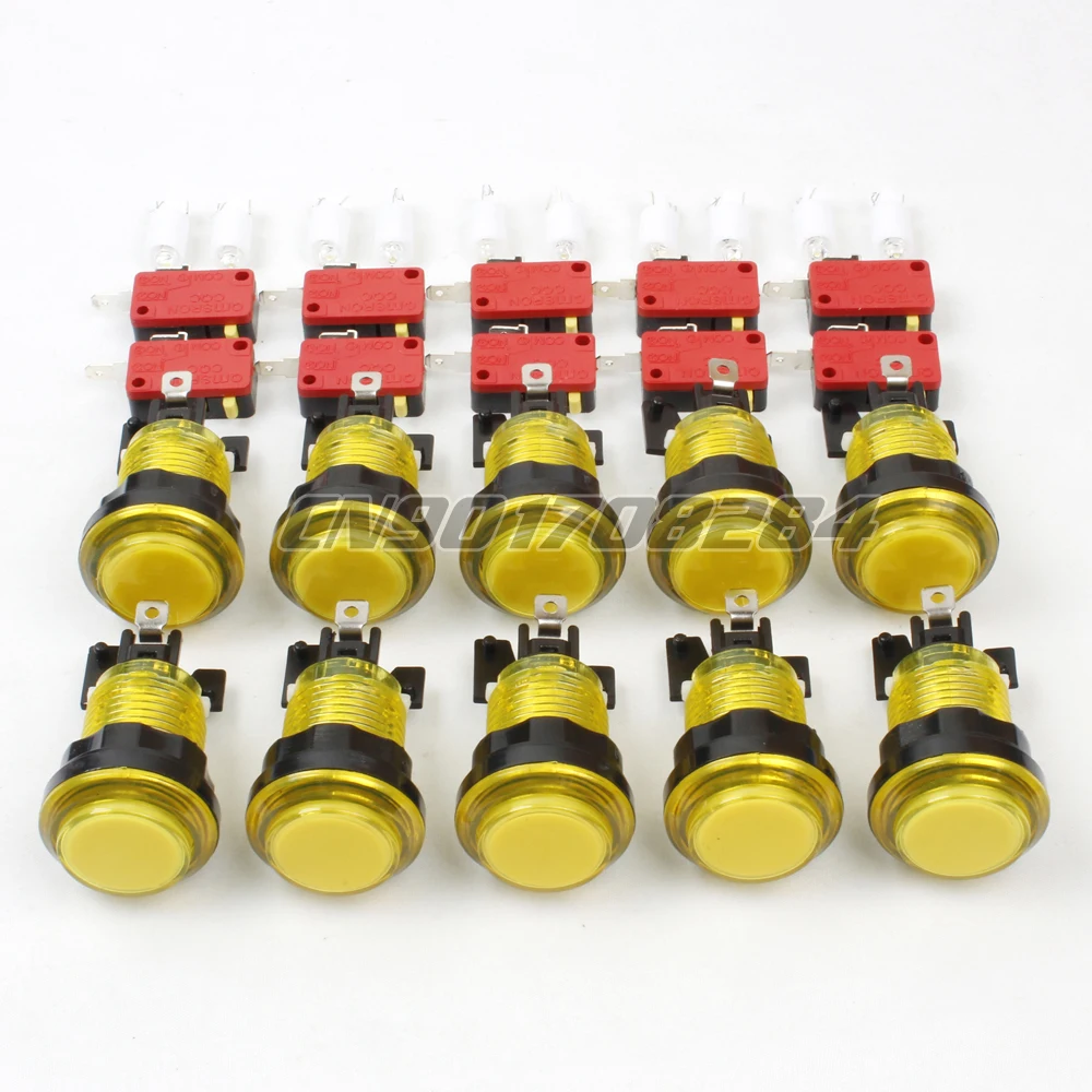 

10x New Arcade LED lights Illuminated Push Buttons With Micro Switch For Arcade PC Game Joystick Mame Jamma Yellow Colors