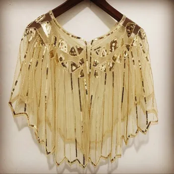 

2019 Women's New Black Outside Short Blouse Small Vest Shoulderless Sequin Dress Beaded Gold Shawl Multi Color