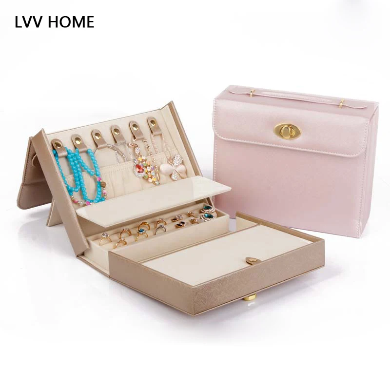 

LVV HOME portable support plate jewelry box/Ring earrings boxes jewelry bag women gift dresser storage