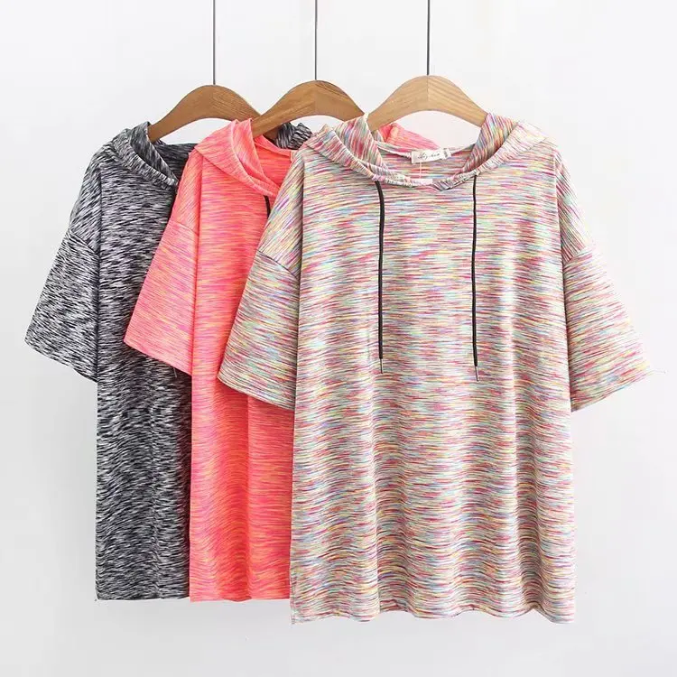 

Oversized Summer Short Sleeve Women Hooded Gym Shirt Fitness Loose Dry Quick Sportswear Tops Joggers Running Shirts Plus Size