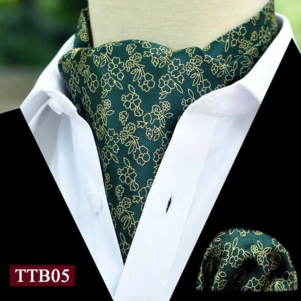  Mens Ascot Cravat Scarves Handkerchief Floral Print Wedding Pocket Square Set