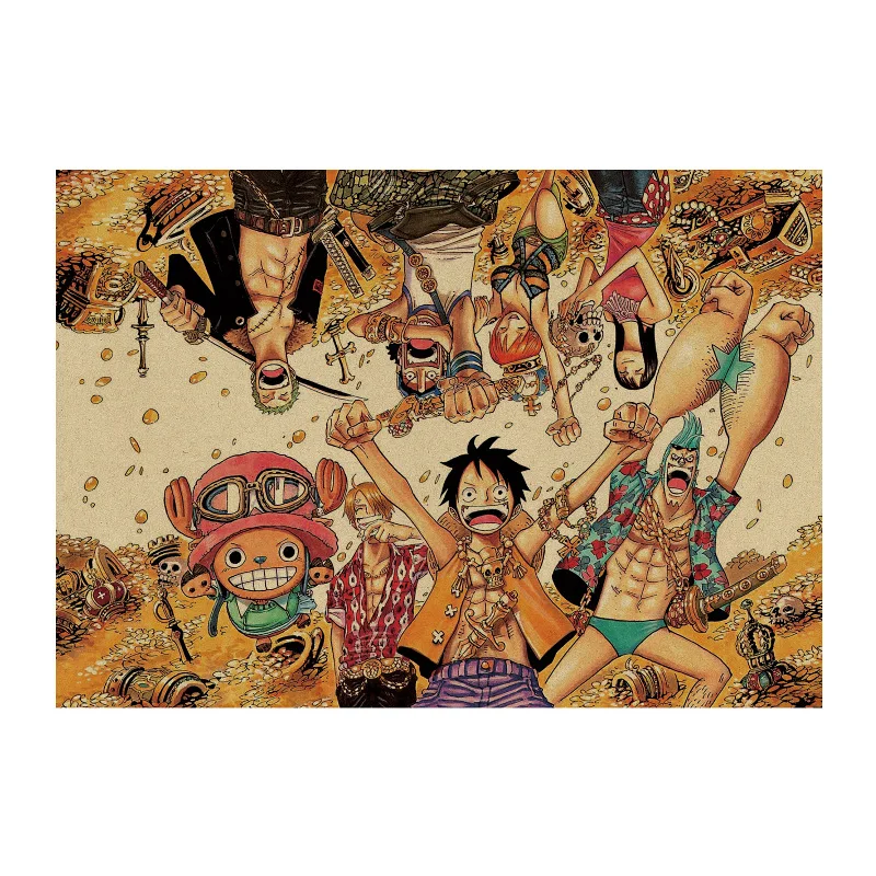 One Piece 98 Luffy Zoro Chopper Classic Japanese Cartoon Comic Kraft Paper Bar Poster Retro Poster Decorative Painting 51x35 5cm Wall Stickers Aliexpress