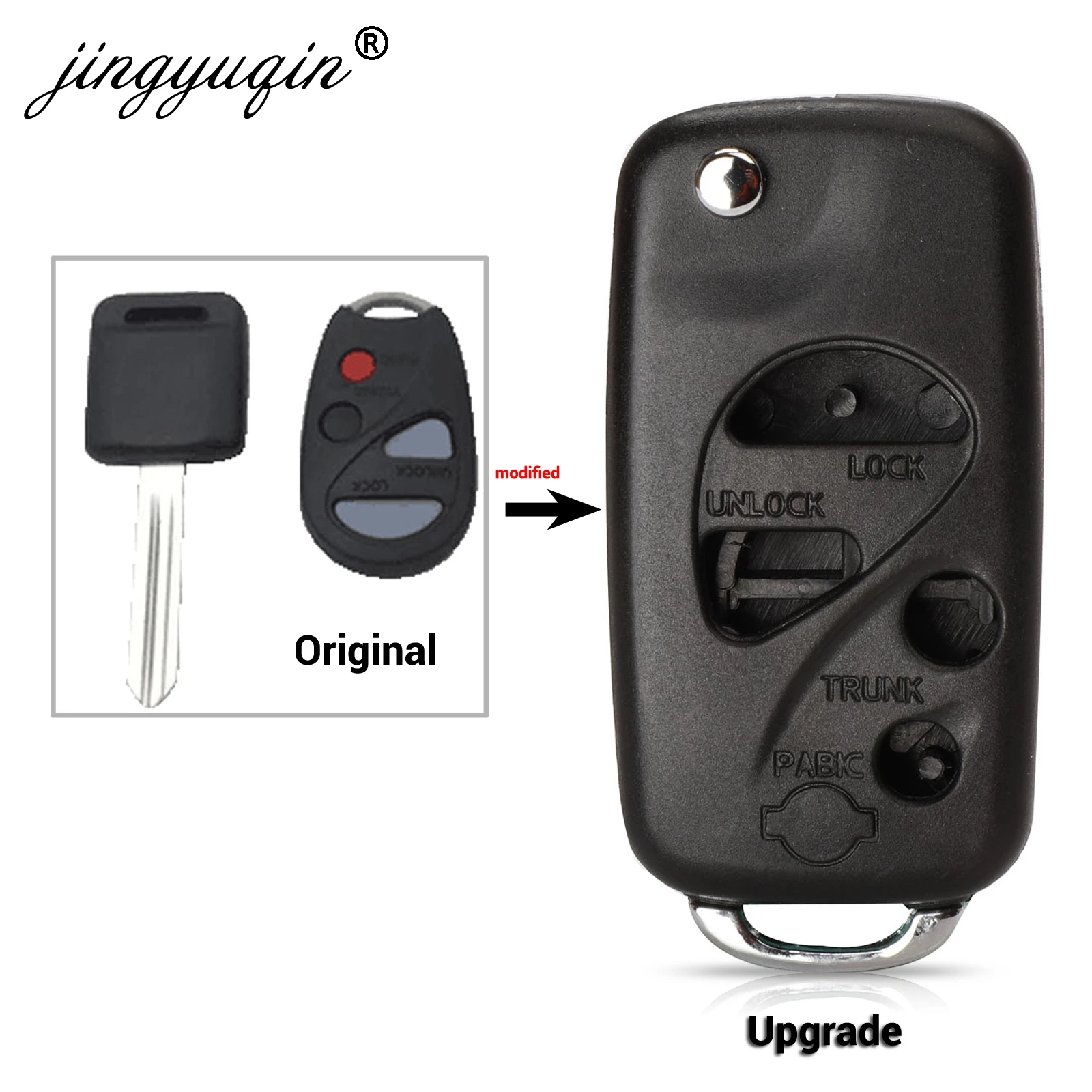 

jingyuqin Replacement Flip Key Shell for NISSAN Sunny Cefiro 4 Buttons Uncut Blade Modified Folding Remote Blank Keys Case