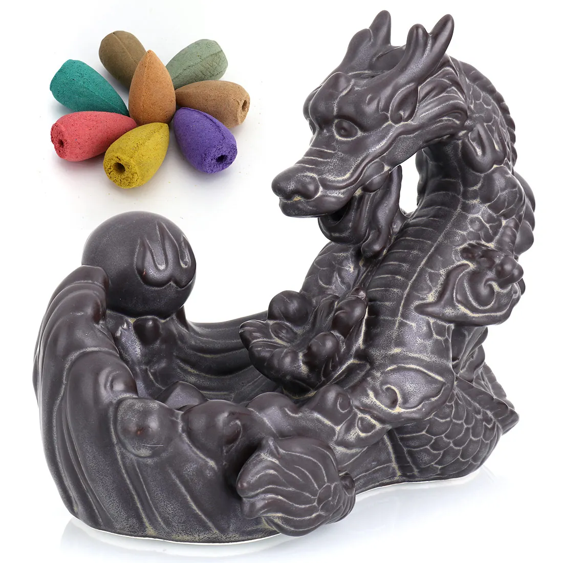 

Ceramic Incense Burner Dragon Smoke Backflow Like Water Streaming Down Home Decor Incense Burner Holder + 10 Pcs Cones Incense