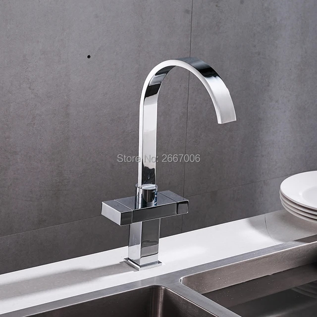 Best Offers GIZERO Free shipping Double Handles Silver Color Waterfall Spout Basin Faucet Tap Deck Mount Brass Mixer Kitchen Faucet GI2092