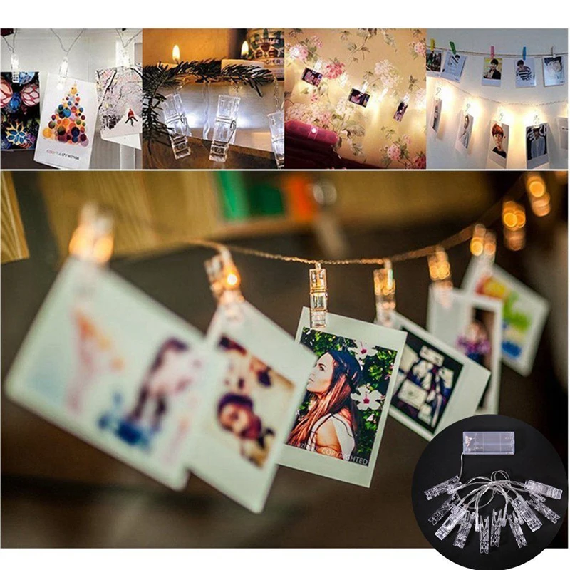 

2019 Newest 1.2m 10 LED Xmas Hanging Picture Photo Battery USB Peg Clip Fairy String Lights