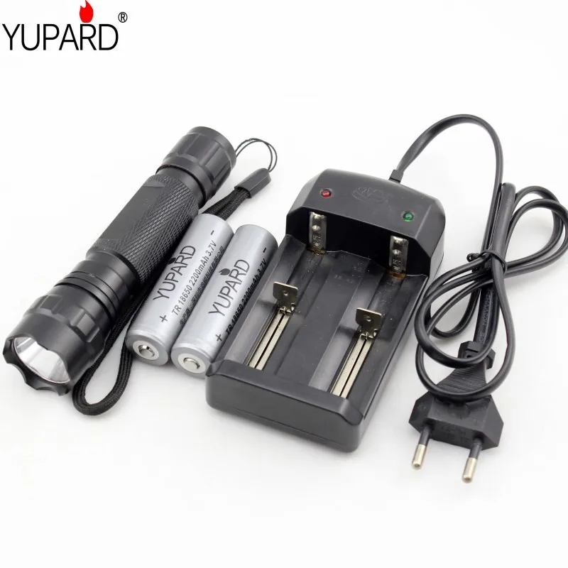 

YUPARD Brightness XM-L T6 LED Flashlight +2 x 18650 2200mAh battery+Charger + Free shipping tactical camping outdoor torch