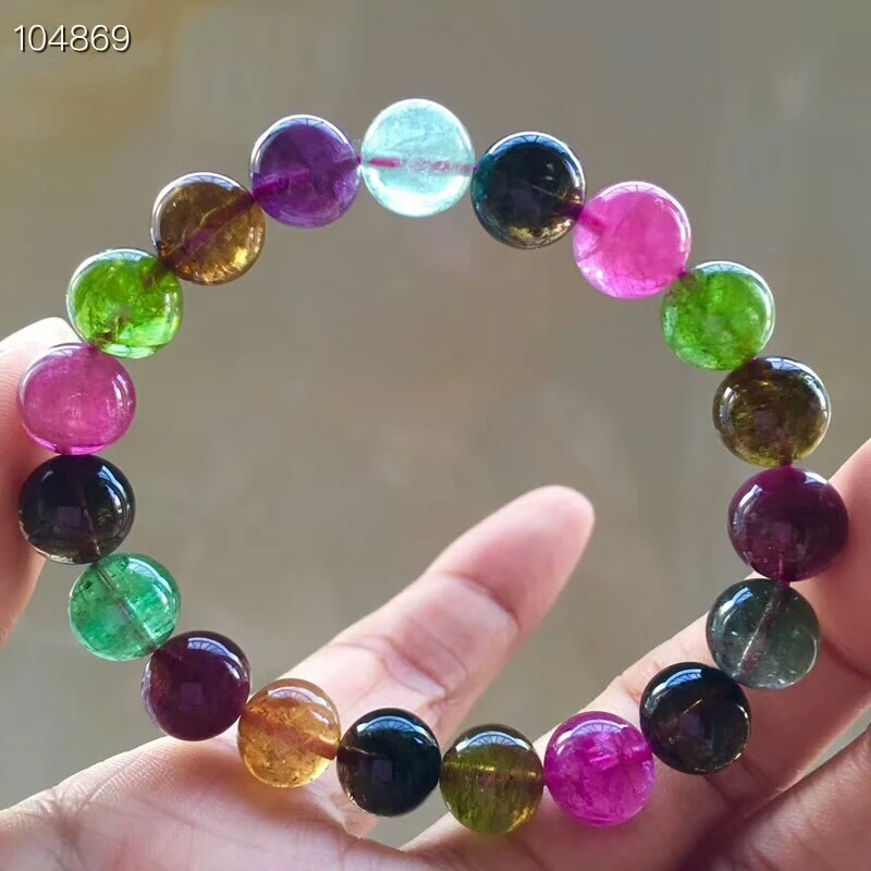 

Natural Colorful Tourmaline Quartz Gems Round Beads Woman Man Brazil Reiki Bracelet Tourmaline 10.5mm AAAAAA Certificate