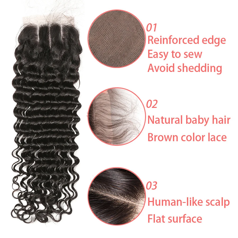 Deep Wave Human Hair Bundles With Closure Brazilian Hair Weave Bundles With Closure Natural Color Non Remy Hair Extension Beyo (1)