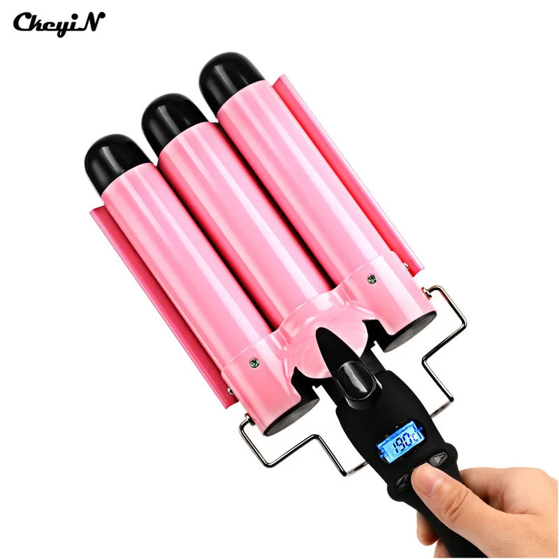 

32 mm Professional Ceramic LCD Triple Barrel Waver Hair Curling Iron Three Barrels Roller Triple Barrel Hair Deep Waver Styler