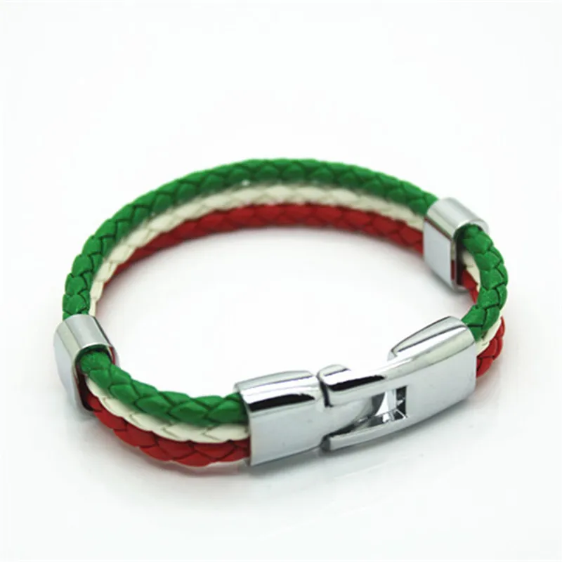 Italian flag colors colors Punk Style PU Leather Bracelet menin Wrap