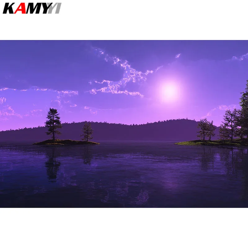 

Full Square Diamond embroidery Full Diamond mosaic DIY 3D Diamond painting Cross stitch Purple landscape rhinestones