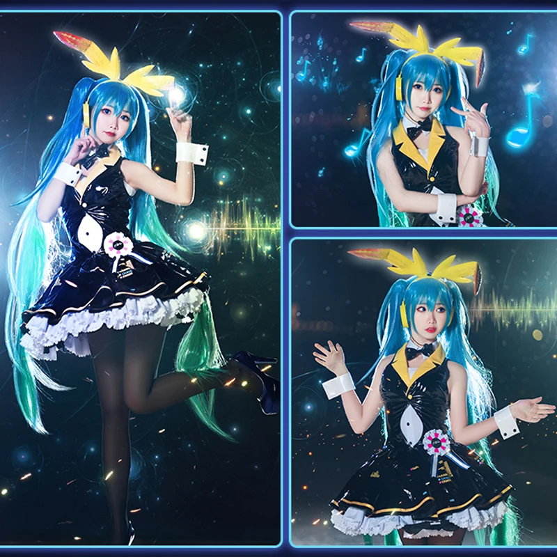 CosplayLove Vocaloid Мику Банни девушка косплей костюм черное платье для женщин Хэллоуин Рождество