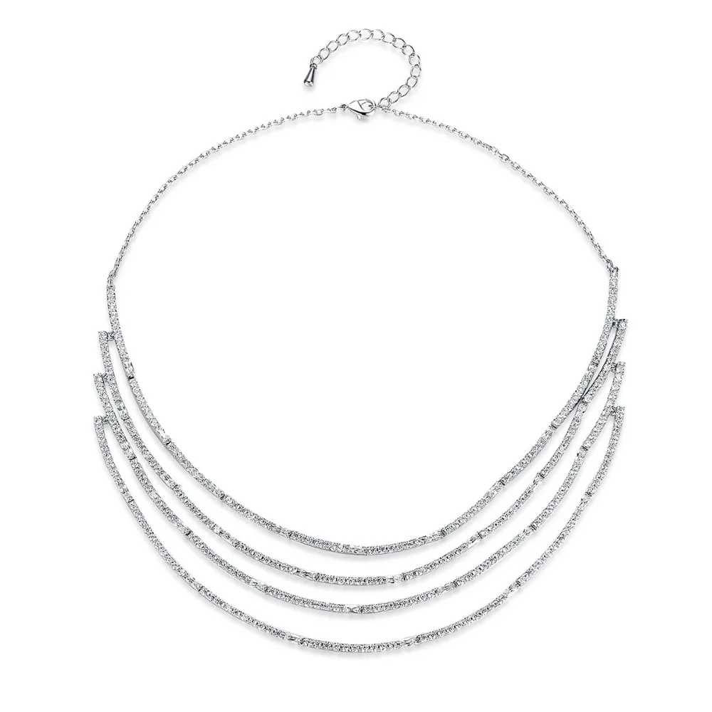 

Luxury Multi-storey Choker Necklaces Paved Cubic Zircoina Crystal Female Bridal Wedding Party collar Jewelry Accessories Gift