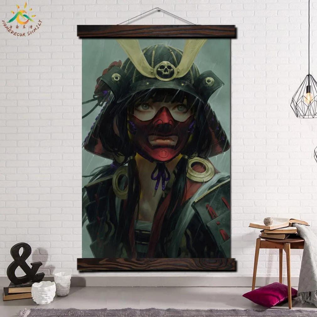 

Black Warrior Samurai Framed Scroll Painting Modern Canvas Art Prints Poster Wall Painting Artwork Wall Art Pictures Home Decor