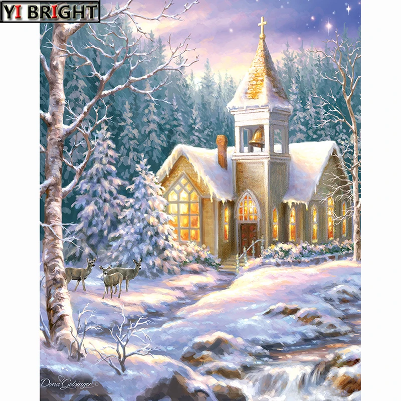 DIY Diamond Embroidery Forest Snow House Cross Stitch Mosaic diamond painting Pattern Full Rhinestone Home decor gift KBL | Дом и сад