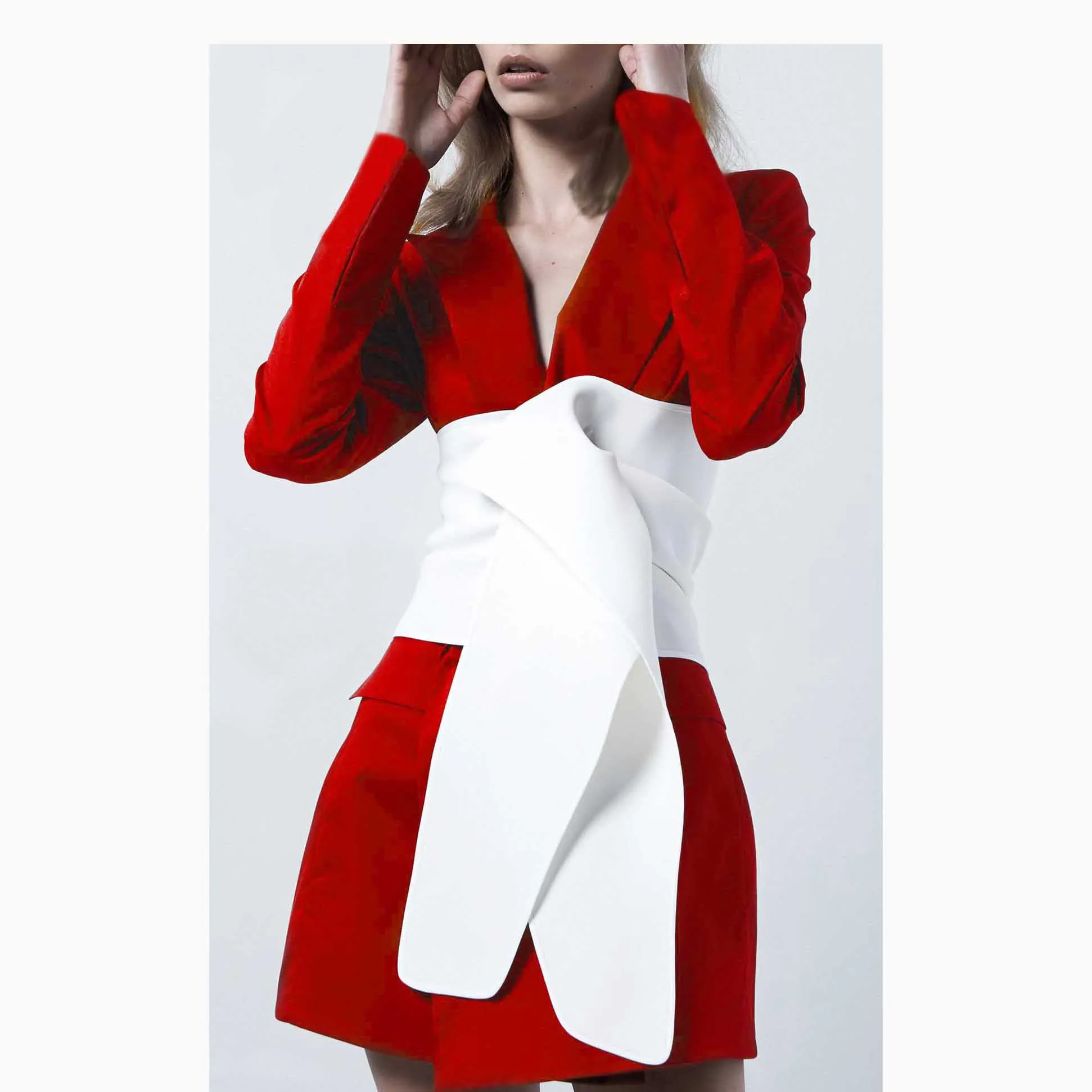 2019 Fashion Suit Blazers Notched Neck Contrast Color Women Blazers Sashes Long Sleeve Cummerbunds Patchwork Blazers