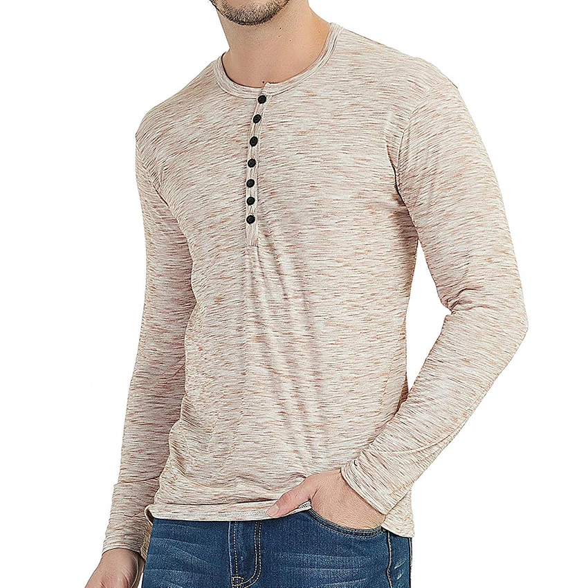 Мужская облегающая футболка с длинным рукавом на осень и весну, футболка Хенли, уличная футболка на пуговицах, хипстерская футболка, Мужская одежда, базовый топ, футболка