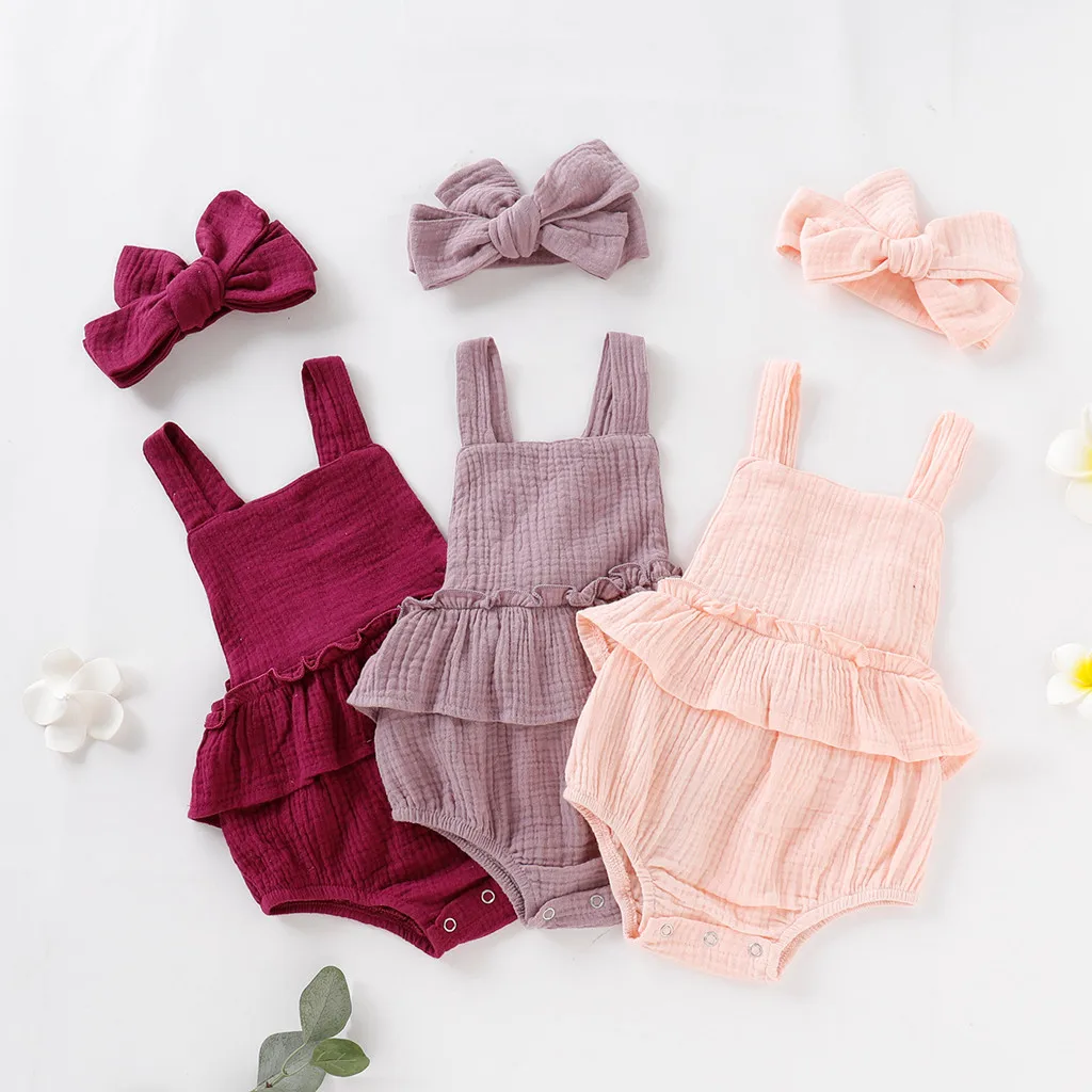 

Summer Toddler Kid Baby Girls Strap Ruffled Solid Color Romper Jumpsuit Sunsuit roupa menina baby girl clothes baby clothing