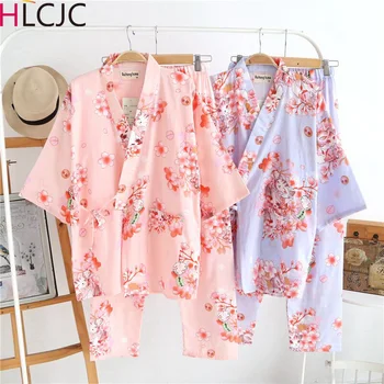 

Fresh Flower 100% Cotton Comfortable Japanese Kimono Women Pajamas Sets Short Sleeve Khan Steam SPA Robes Women Pyjama Femme