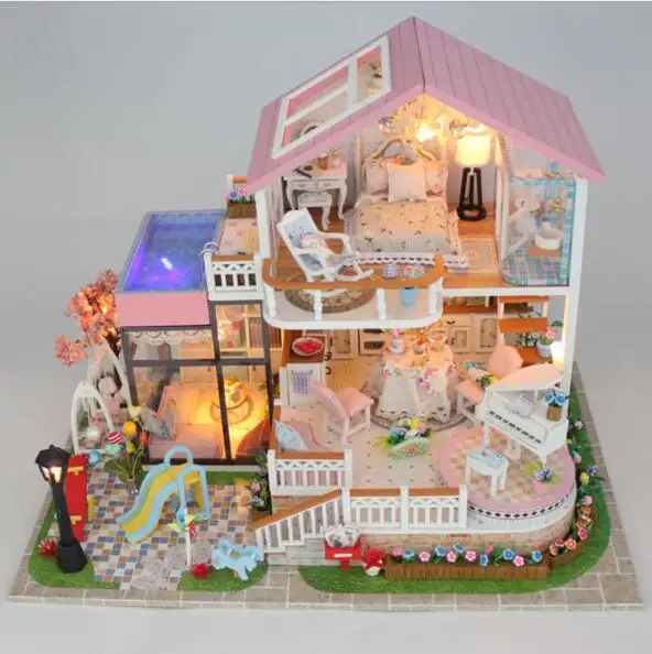 13846 Hongda DY кукольный домик мини-вилла модель большой деревянный кукольный дом миниатюрная мебель 3D деревянная модель здания-сладкие слова