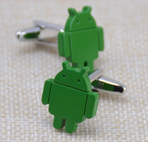 

Free Shipping New Arrival Men's Novelty Cufflinks Android Robot Design Green Painting Brass Cuff Links Wholesale&retail