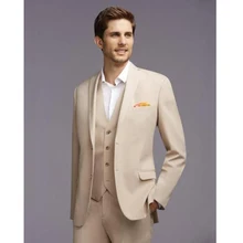Costume Mariage Homme 2016 New Custom Made Beige 3 Piece Ternos Slim Fit Suits Bridal Tuxedos Wedding Suits Formal Evening Suits