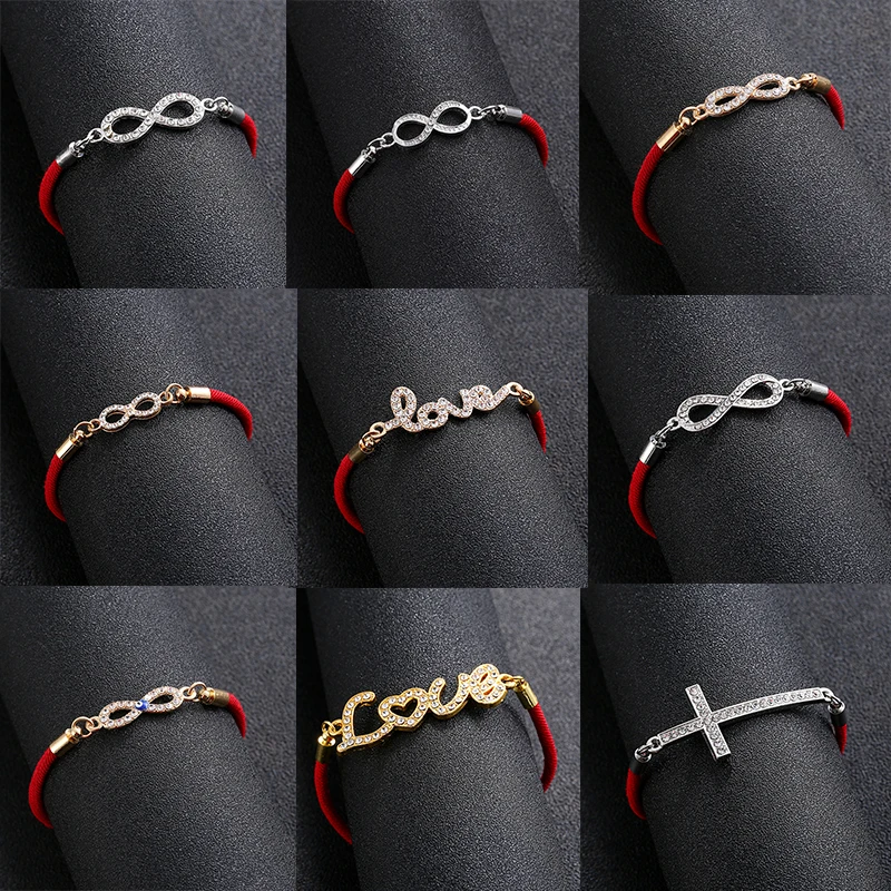 

Glamour Women Lucky Red Rope Adjustable Bracelet Cross LOVE Alphanumeric Number 8 Bracelet Classic Style Jewelry Wholesale