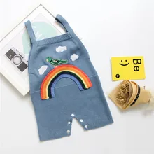 Осень-лето, Ins, модный Вязаный комбинезон для маленьких мальчиков и девочек, Радужный комбинезон, одежда для малышей с вышивкой