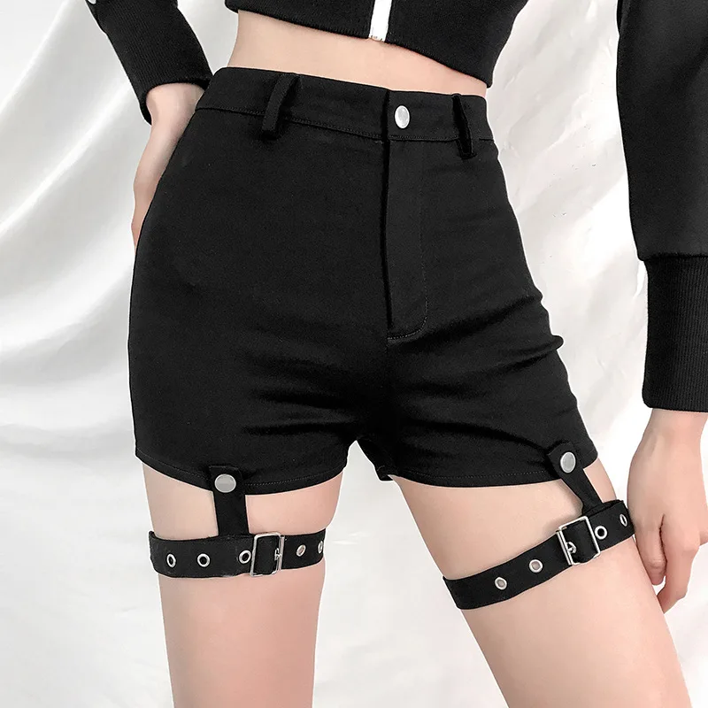 Shorts Hollow Out Bandage Punk Rock High Waist Tight Skinny Garter Belt Fe Shorts 