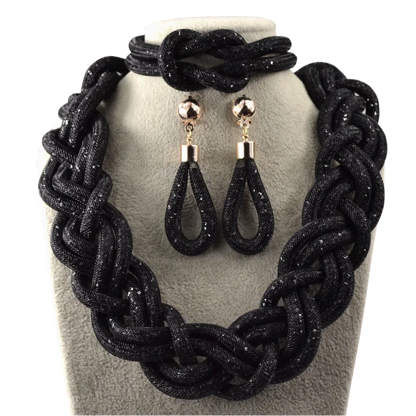 African beads jewelry sets for women black white gray party gold plated crystal necklace earrings bracelet