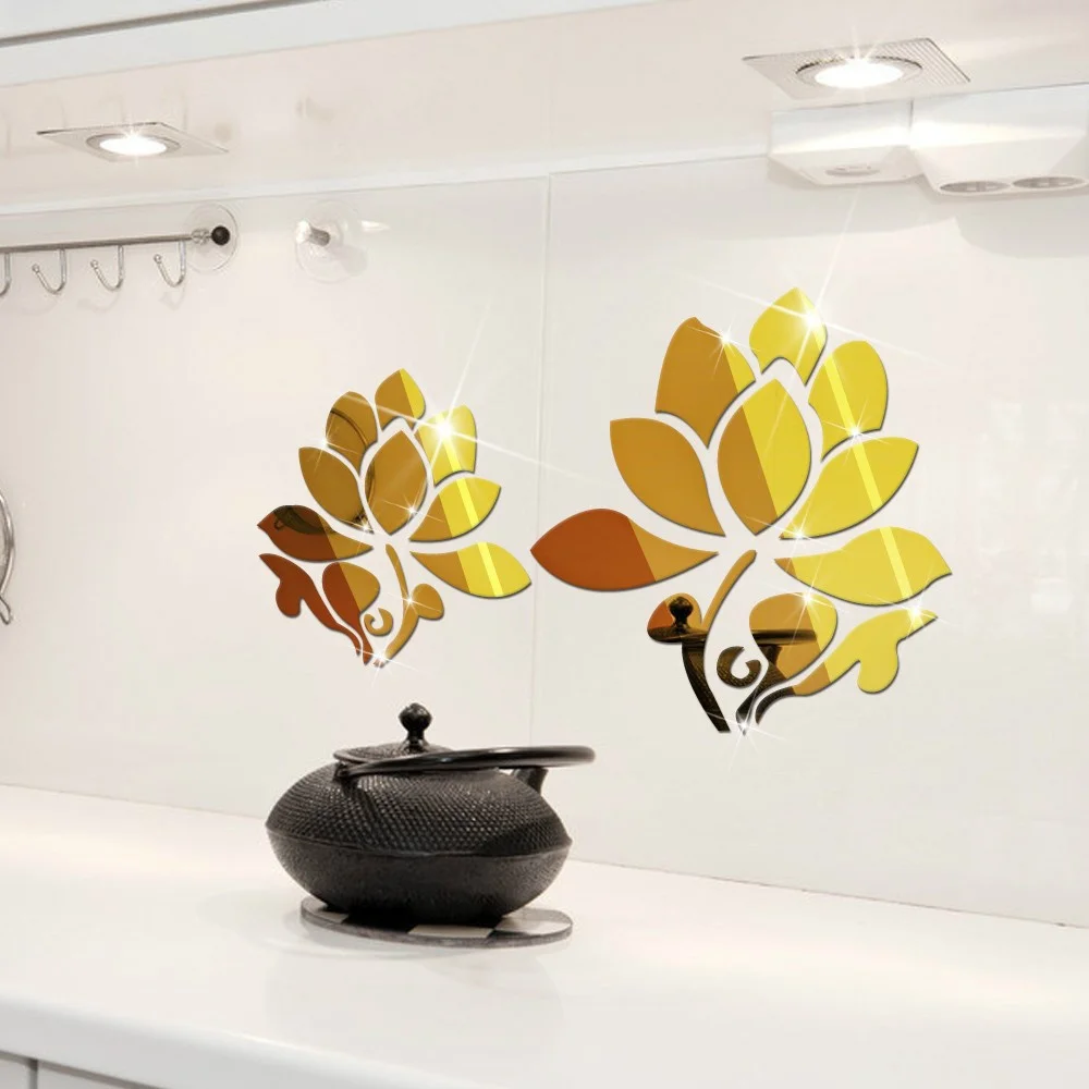 Lotus Flowers Wall Mirror Stickers Living Room Wall Sticker Home Decor