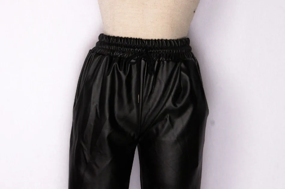 Women's Black Faux Leather Joggers: Loose-Fit Hip Hop Streetwear Harem Pants image 4