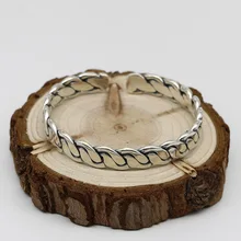 Твист S925 стерлингового серебра Ретро тайское серебро Для мужчин и Для женщин аксессуары Винтаж Стиль простые модные открытые браслет