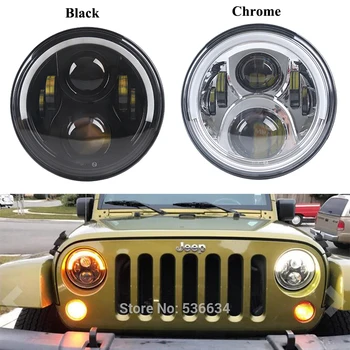 

1 Pair Black 7 Inch Round Projector LED Headlight H4 Auto Hi/Low Beam Headlight with DRL for Jeep Wrangler Unlimited JKU 4 Door
