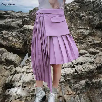 

Women Pleated Mini Skirt 2019 Spring Skirt For Work Women High Waist Skirt GIRL Irregular Punk Skirt Korean LT242s50