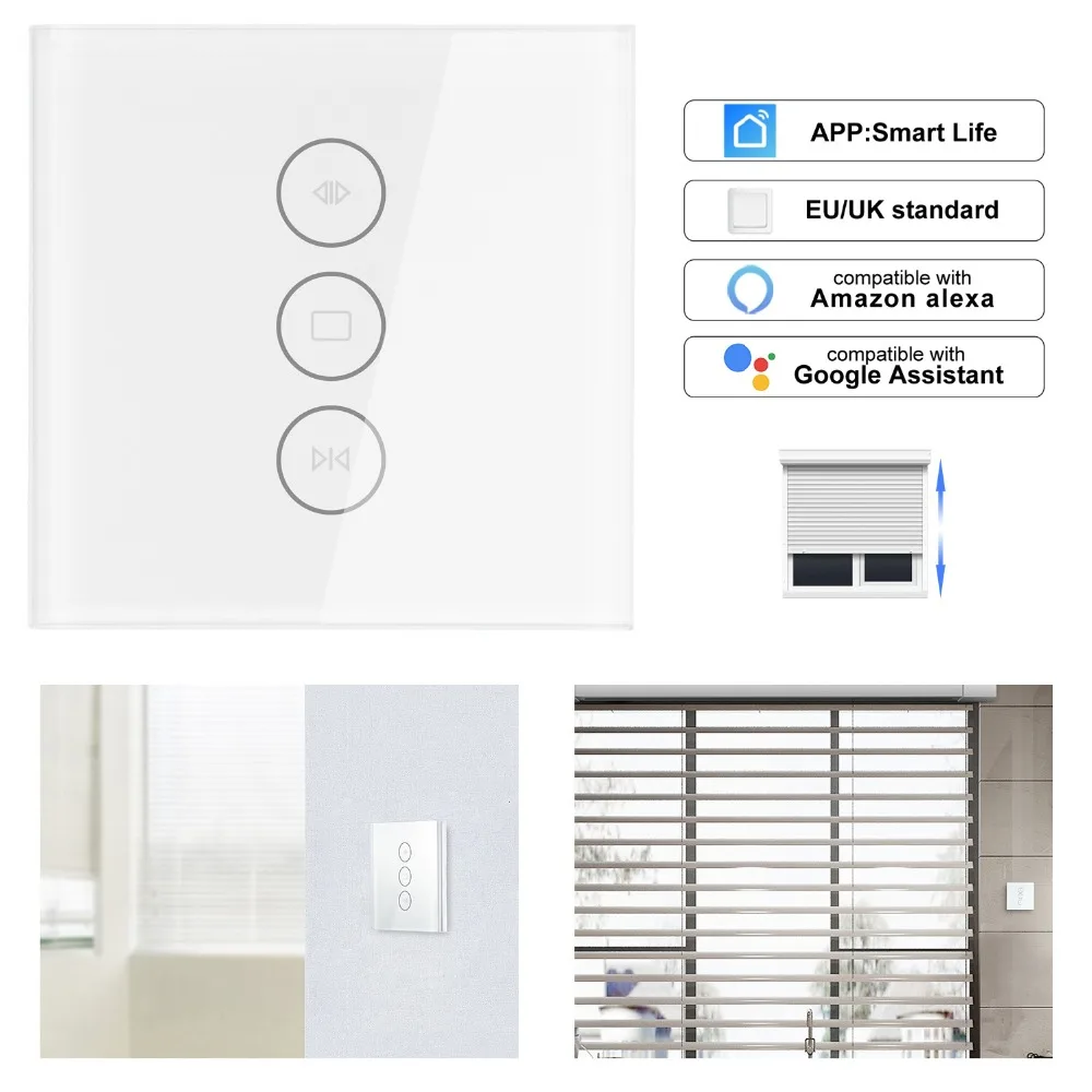 EU/UK 110 250V WiFi Electric Curtain Switch Touch APP Samrt Life Voice