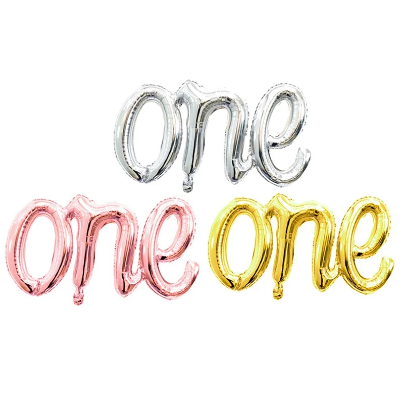 

Gold ONE Script Balloon Baby Boy Or Girl Foil Letter Balloons 1st Birthday Party Decoration Balloons